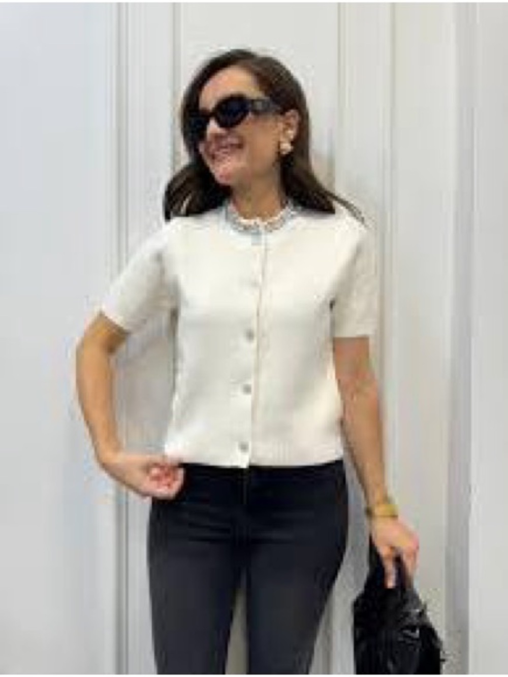 Joie Short-Sleeve Button Front Knit Top in White